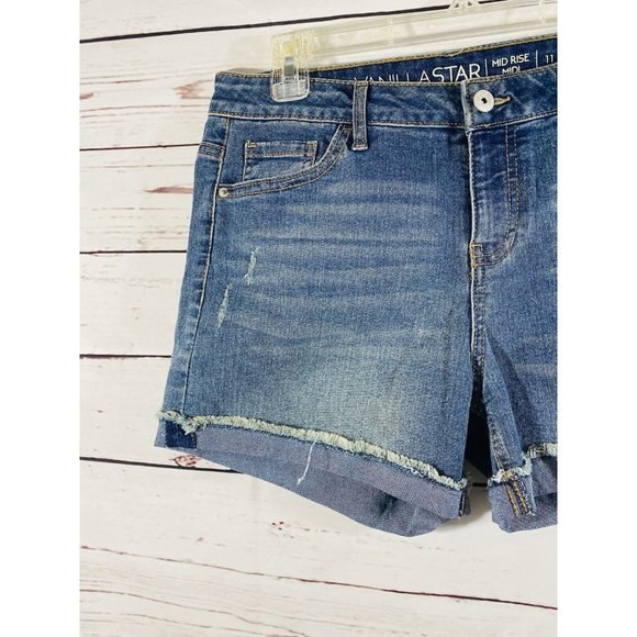 Vanilla Star Jean Shorts Sz 11 Denim Rolled Cuff Booty Mini Juniors Raw Hem - Picture 4 of 7